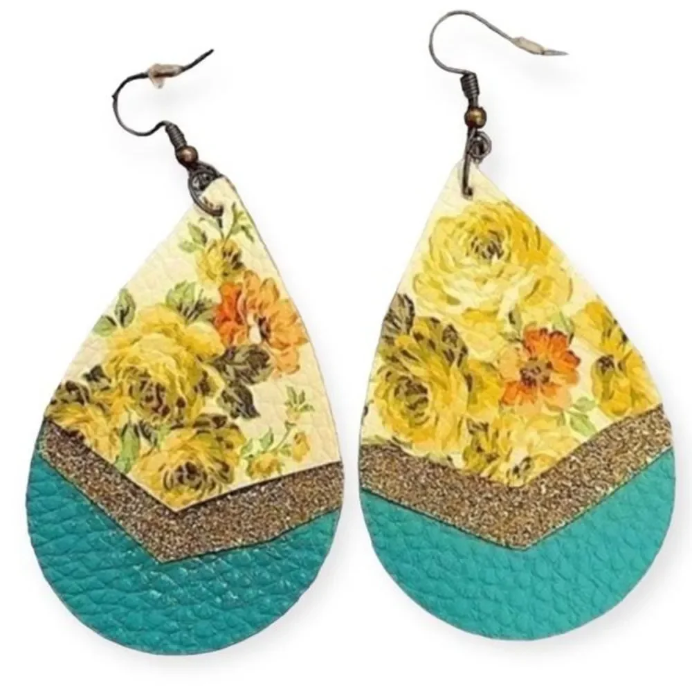 Rose 3 tone‎ Leather Flower Earrings